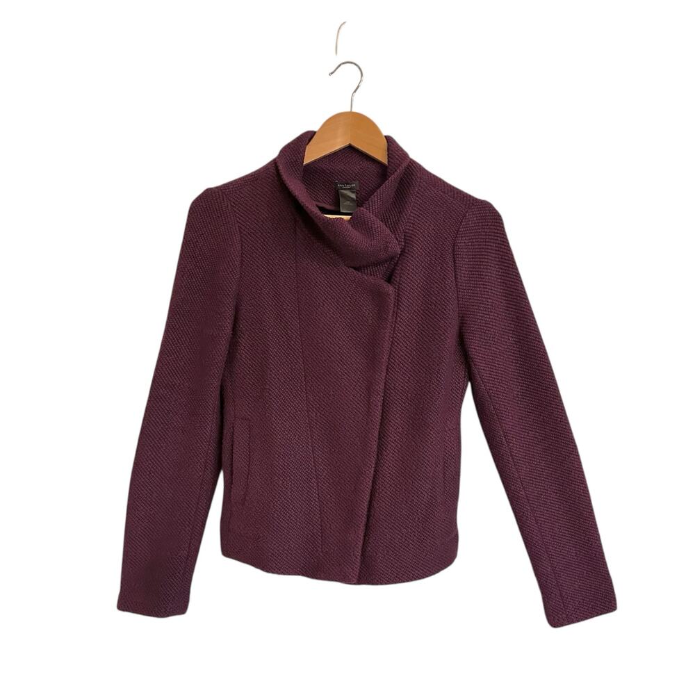 Ann Taylor Factory Tweed Moto Jacket Burgundy Purple Size XS